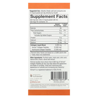 Youtheory, Liquid Collagen, Natural Berry, 5,000 mg, 12 Liquid Tubes, 1 fl oz (30 ml) Each