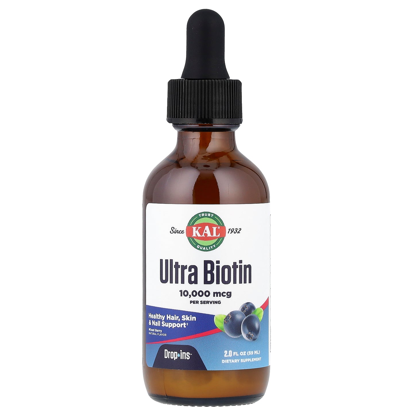 KAL, Ultra Biotin,  Mixed Berry, 10,000 mcg, 2 fl oz (59 ml)