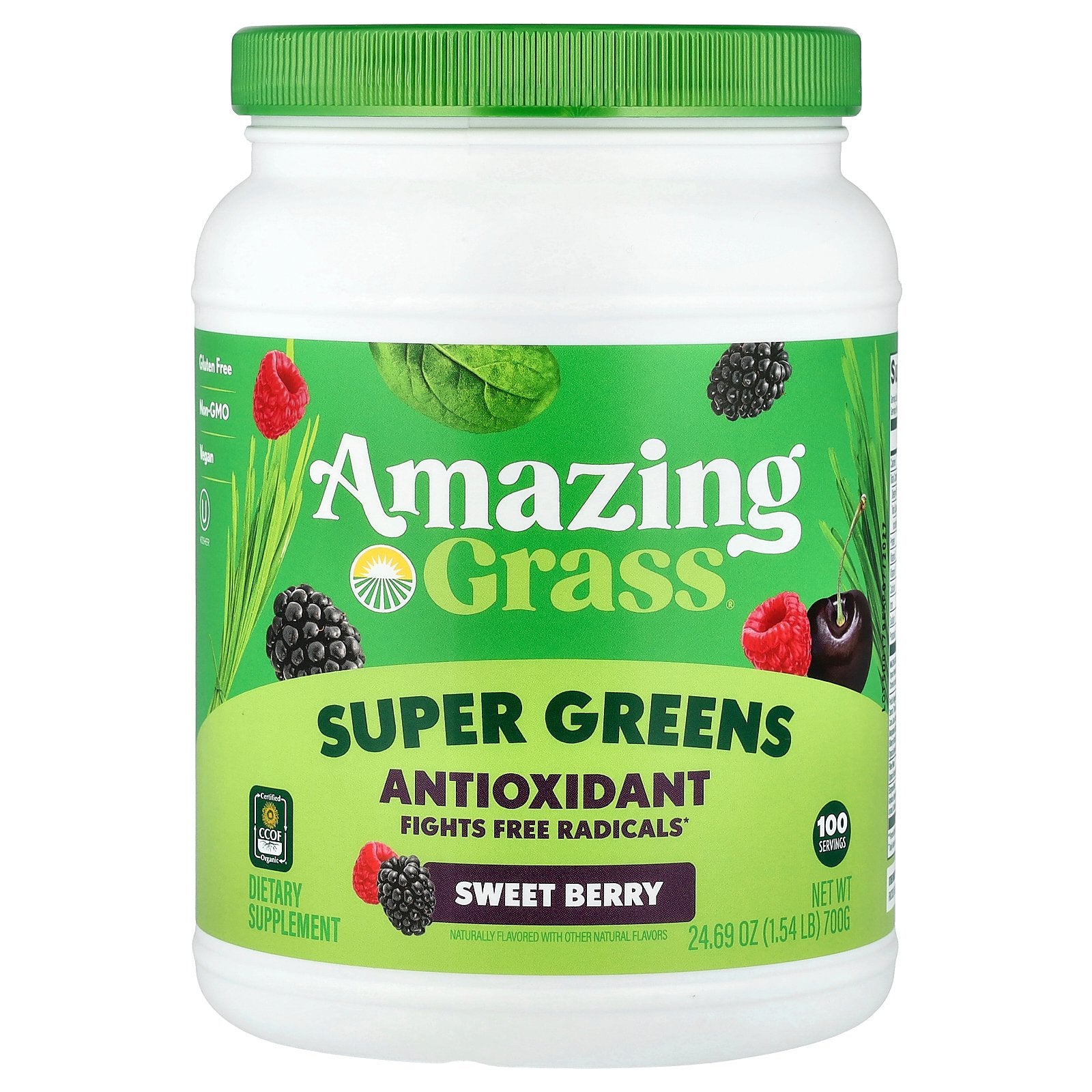 Amazing Grass, Super Greens, Antioxidant, Sweet Berry, 1.54 lb (700 g)