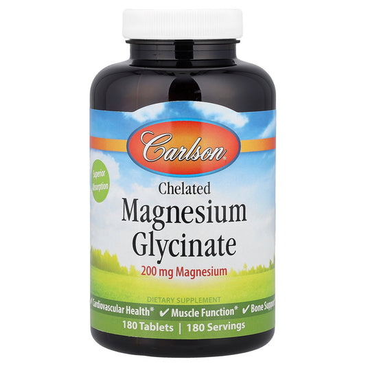 Carlson, Chelated Magnesium Glycinate, 200 mg, 180 Tablets