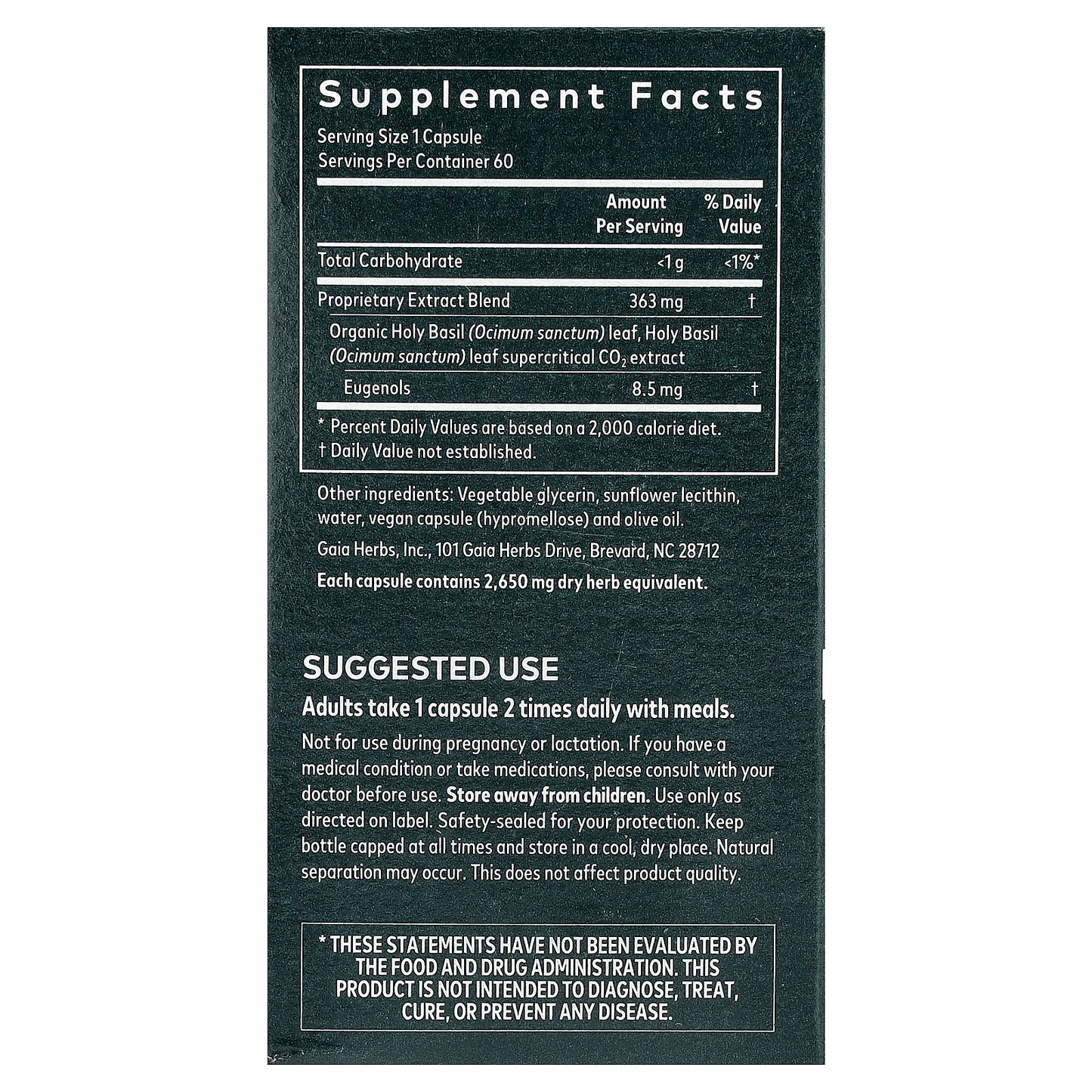 Gaia Herbs, Holy Basil Leaf, 60 Vegan Liquid Phyto-Caps®