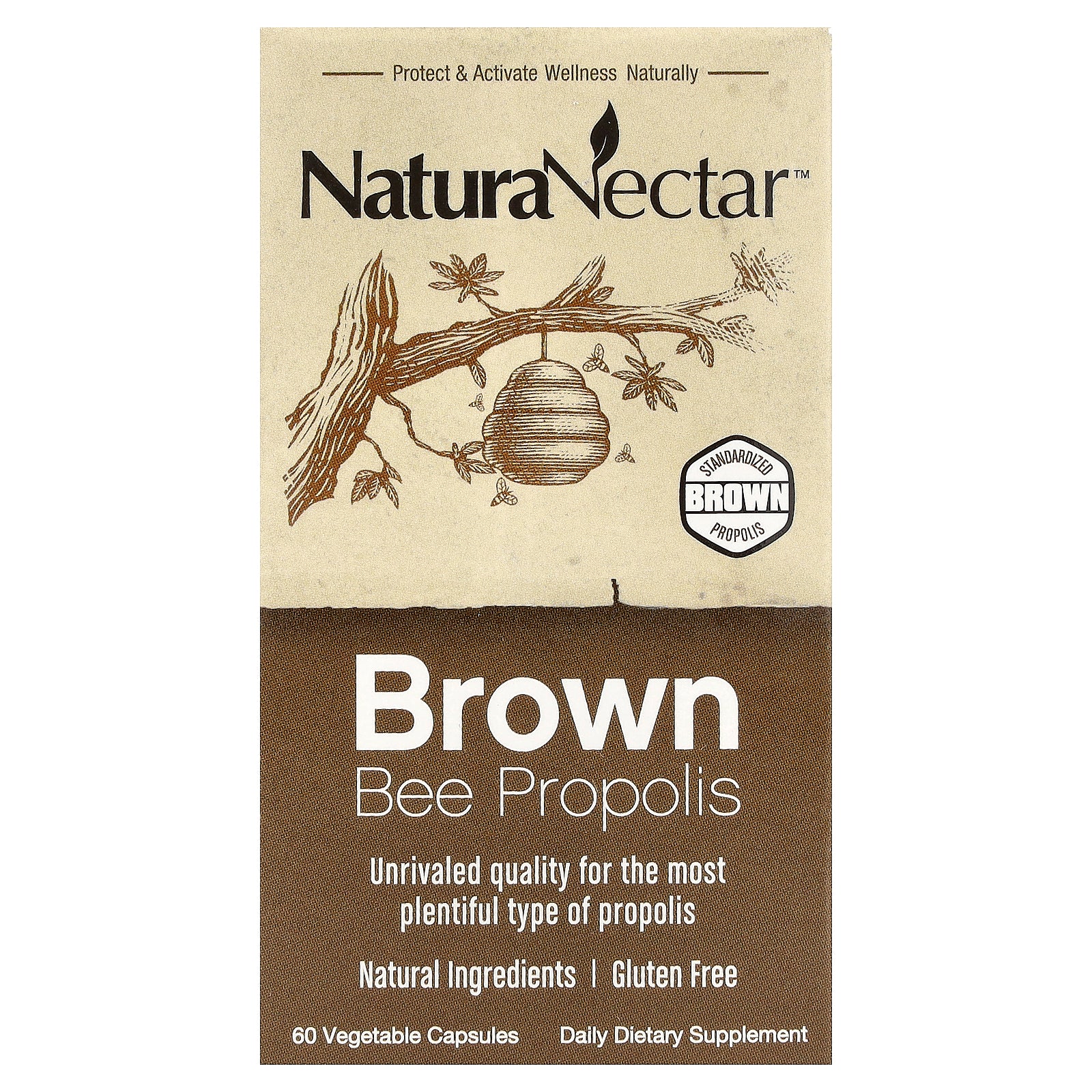 NaturaNectar, Brown Bee Propolis, 60 Vegetable Capsules