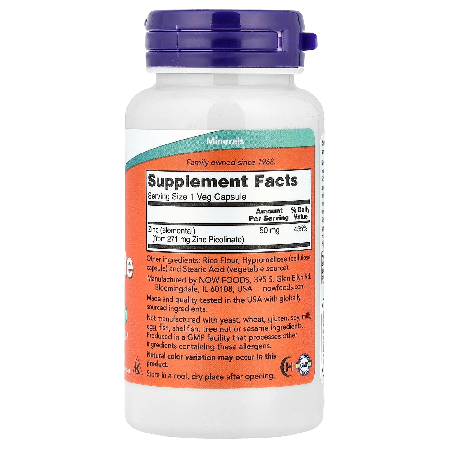 NOW Foods, Zinc Picolinate, 50 mg, 120 Veg Capsules