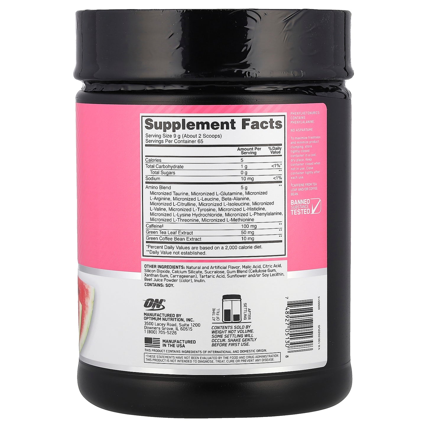 Optimum Nutrition, Essential Amin.O. Energy®, Watermelon, 1.29 lb (585 g)