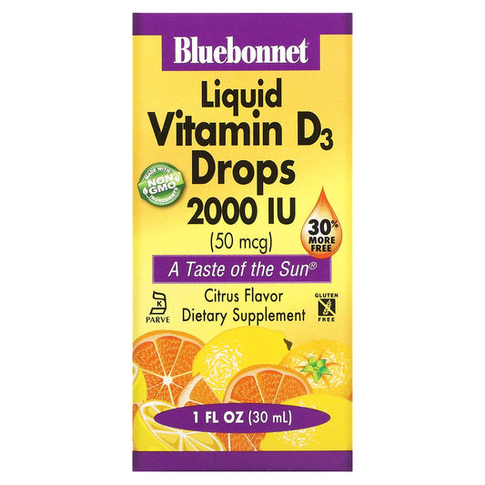 Bluebonnet Nutrition, Liquid Vitamin D3 Drops, Citrus, 50 mcg (2,000 IU), 1 fl oz (30 ml)