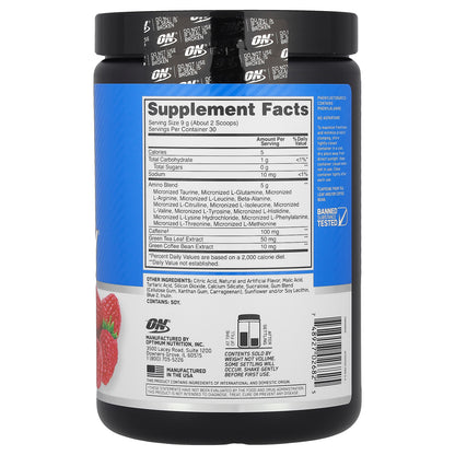 Optimum Nutrition, Essential Amin.O. Energy®, Blue Raspberry, 9.5 oz (270 g)