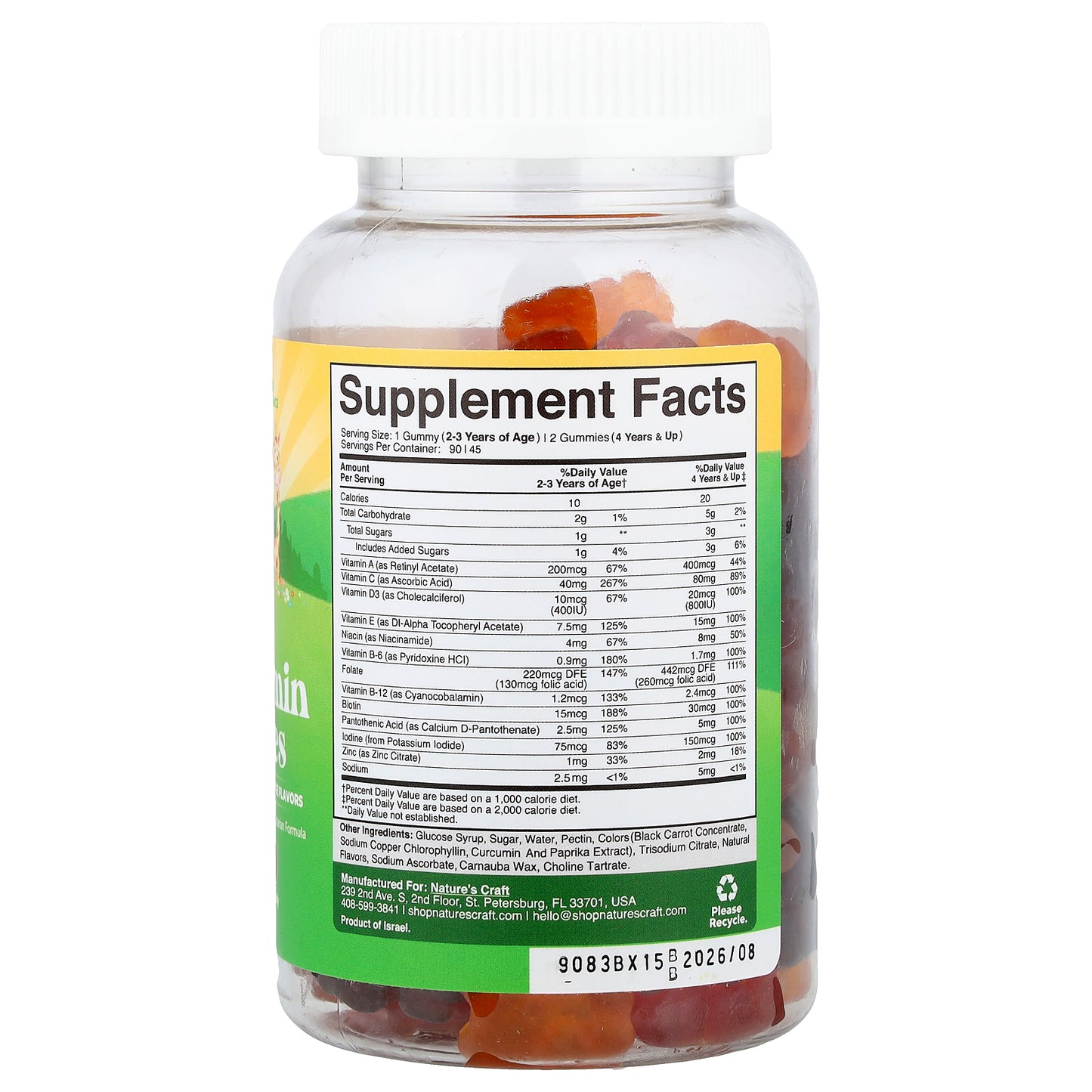 Nature's Craft, Kids Multivitamin Gummies, Strawberry, Raspberry & Orange, 90 Gummies