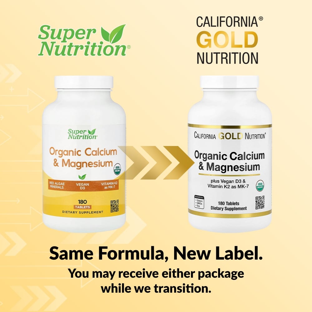 California Gold Nutrition, Organic Calcium & Magnesium Plus D3 & K2, 180 Tablets