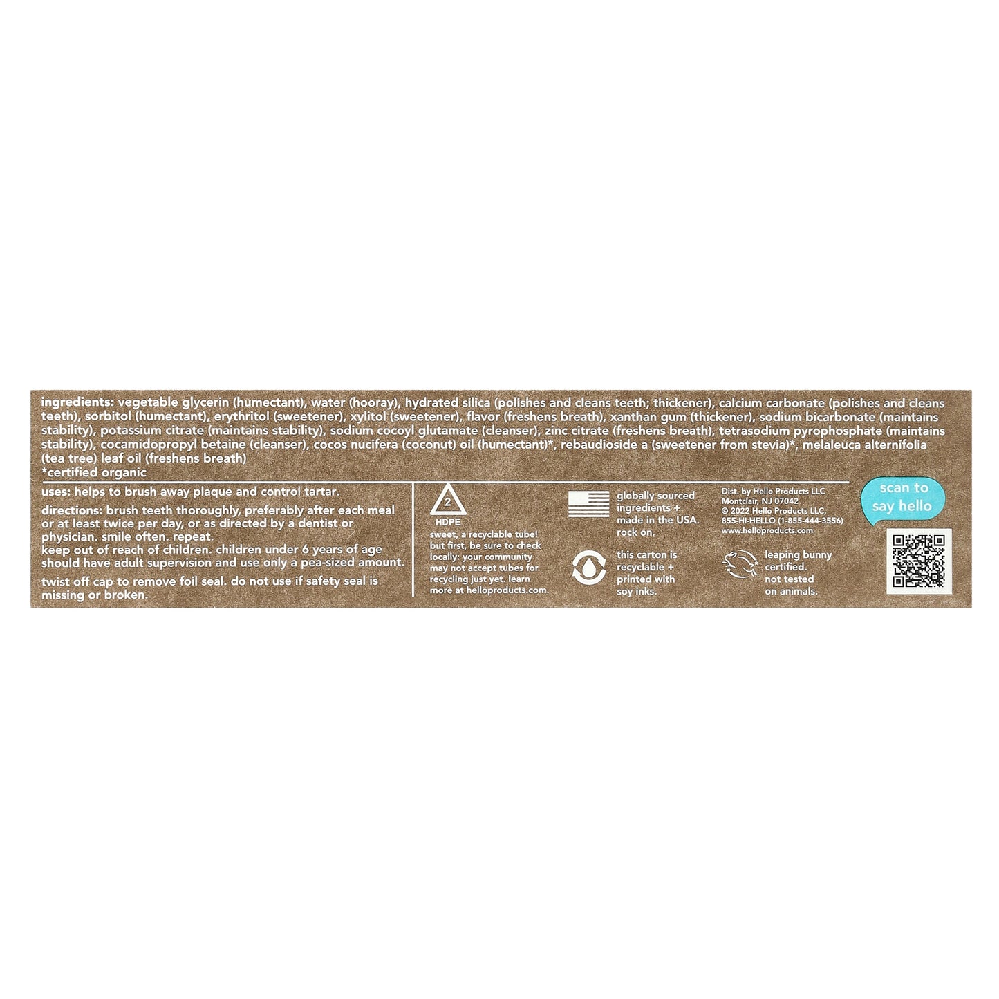 Hello, Antiplaque + Whitening Fluoride Free Toothpaste, Natural Peppermint, 4.7 oz (133 g)