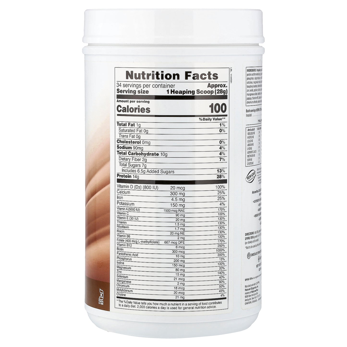 NaturesPlus, Spiru-Tein®, Protein Powder Meal, Chocolate, 2.1 lbs (952 g)