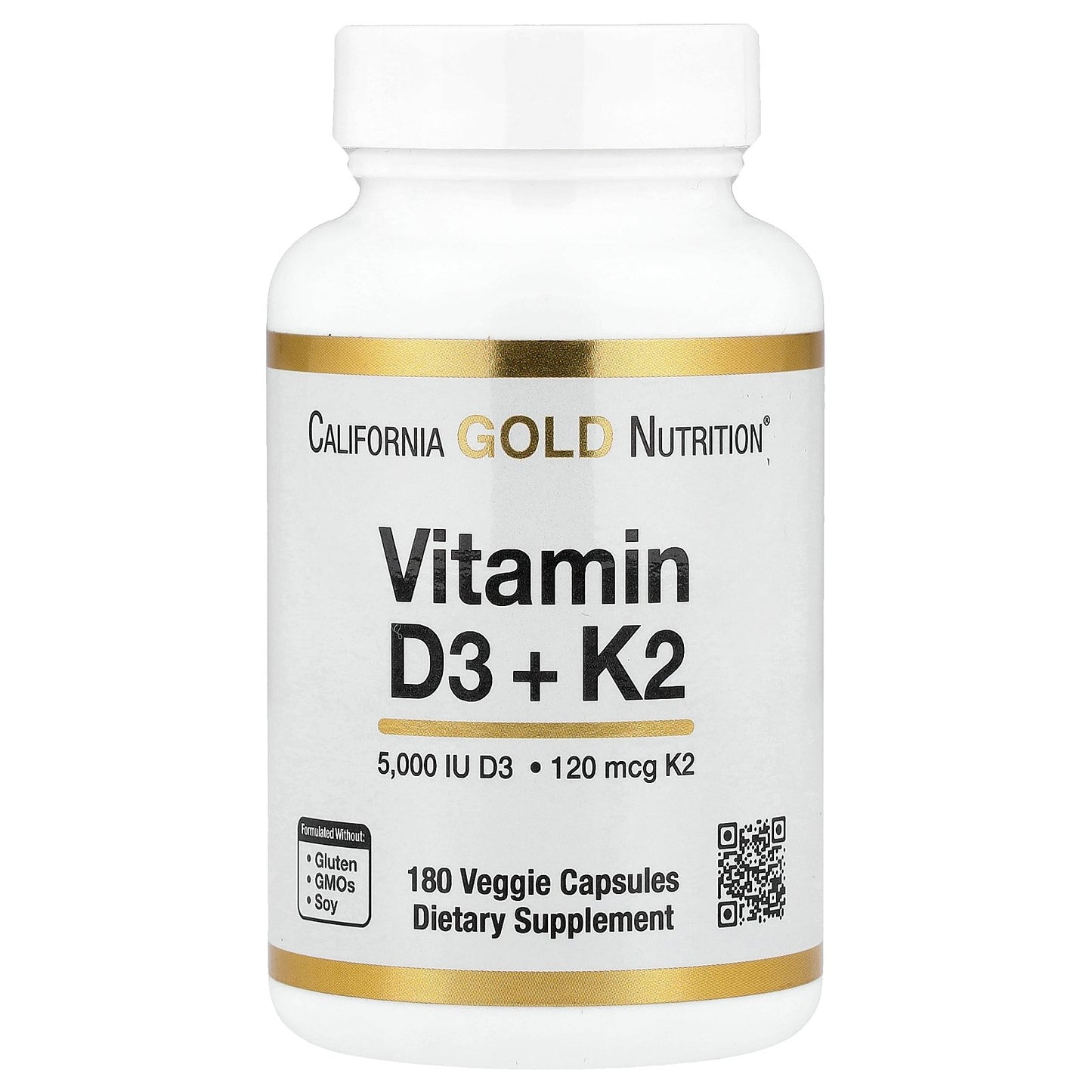 California Gold Nutrition, Vitamin D3 + K2 as MK-7, 180 Veggie Capsules