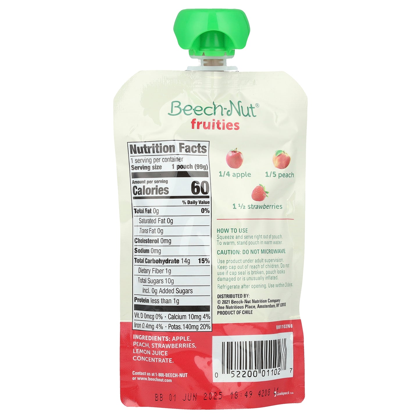 Beech-Nut, Fruities, 6+ Months, Apple, Peach & Strawberries, 12 Pouches, 3.5 oz (99 g) Each
