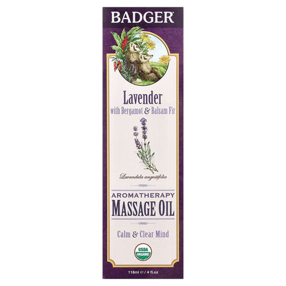 Badger, Aromatherapy Massage Oil, Lavender with Bergamot & Balsam Fir, 4 fl oz (118 ml)