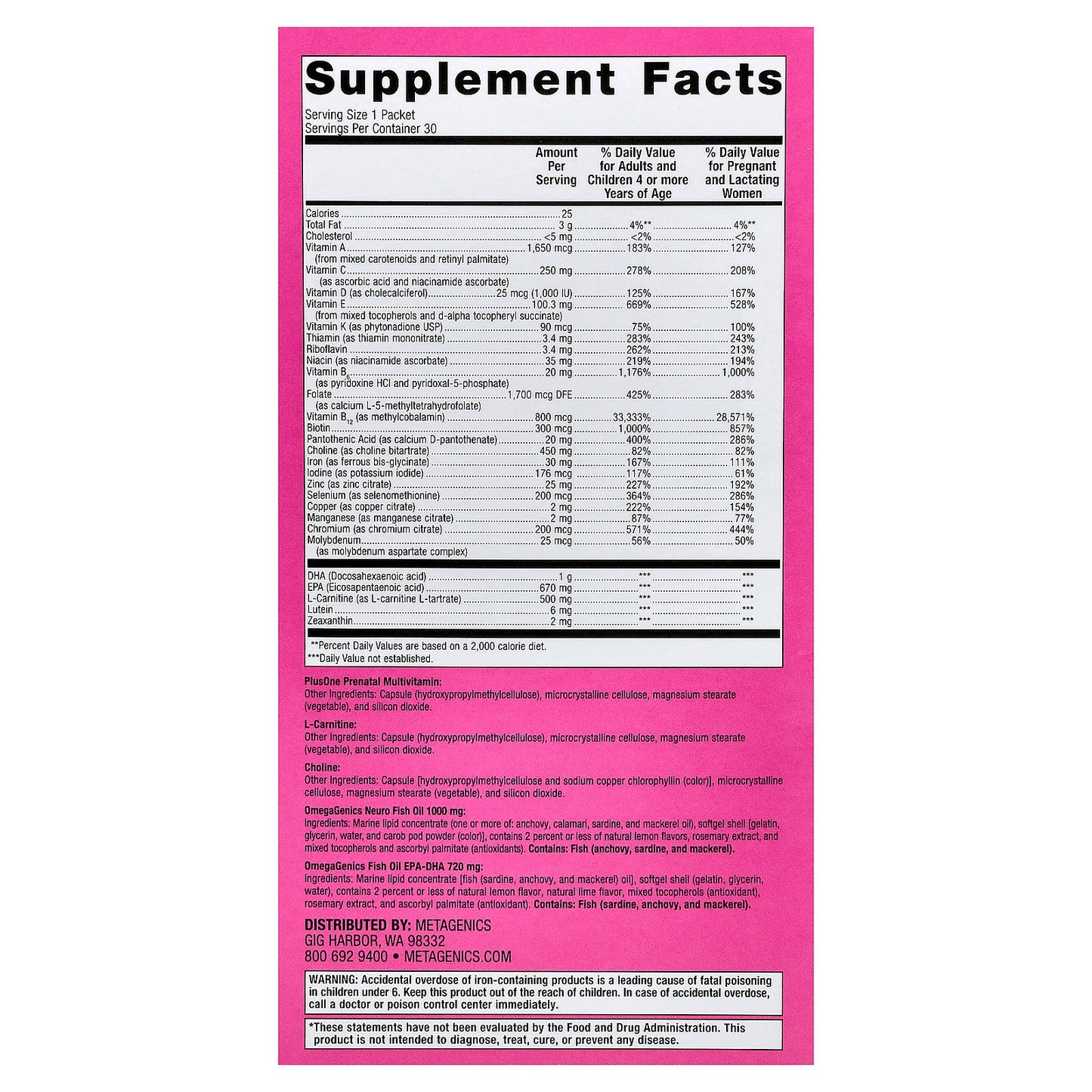 Metagenics, Plus One®, Daily Prenatal Packs, 30 Packets