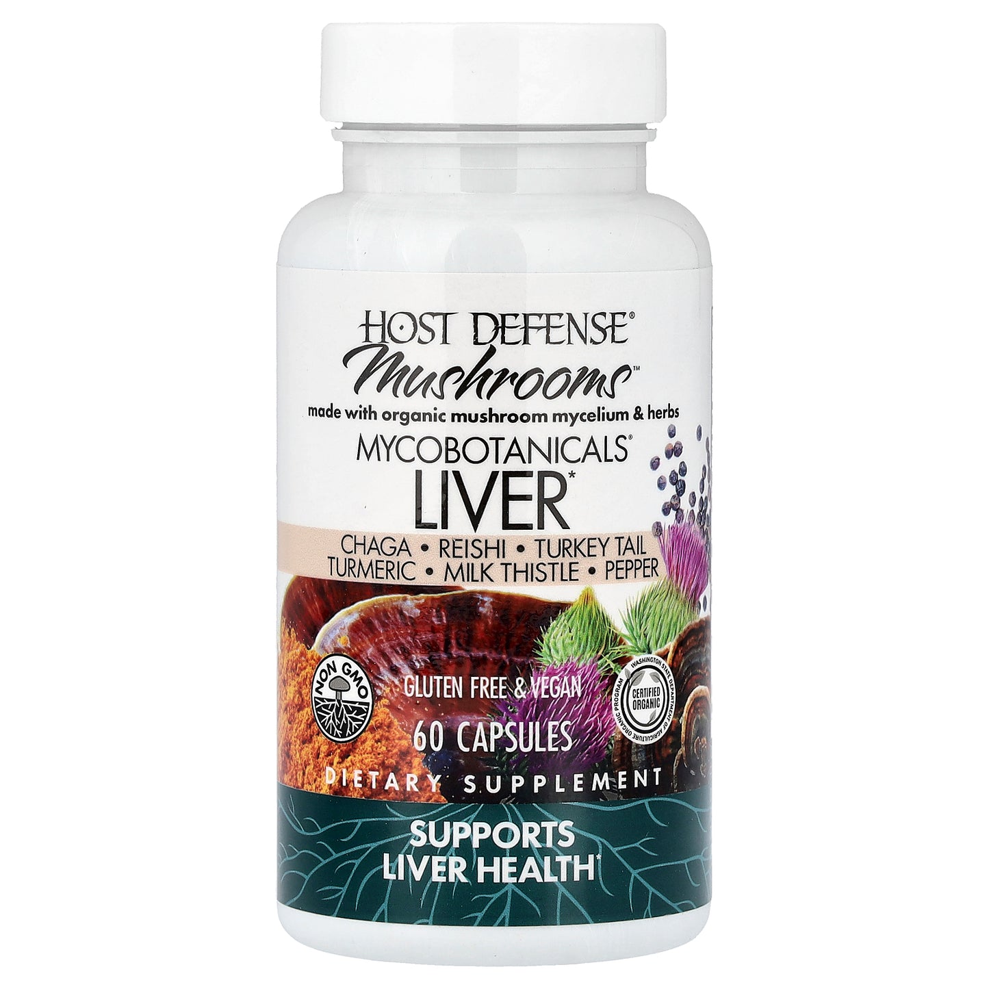 Host Defense, Mushrooms™, MycoBotanicals®, Liver, 60 Capsules