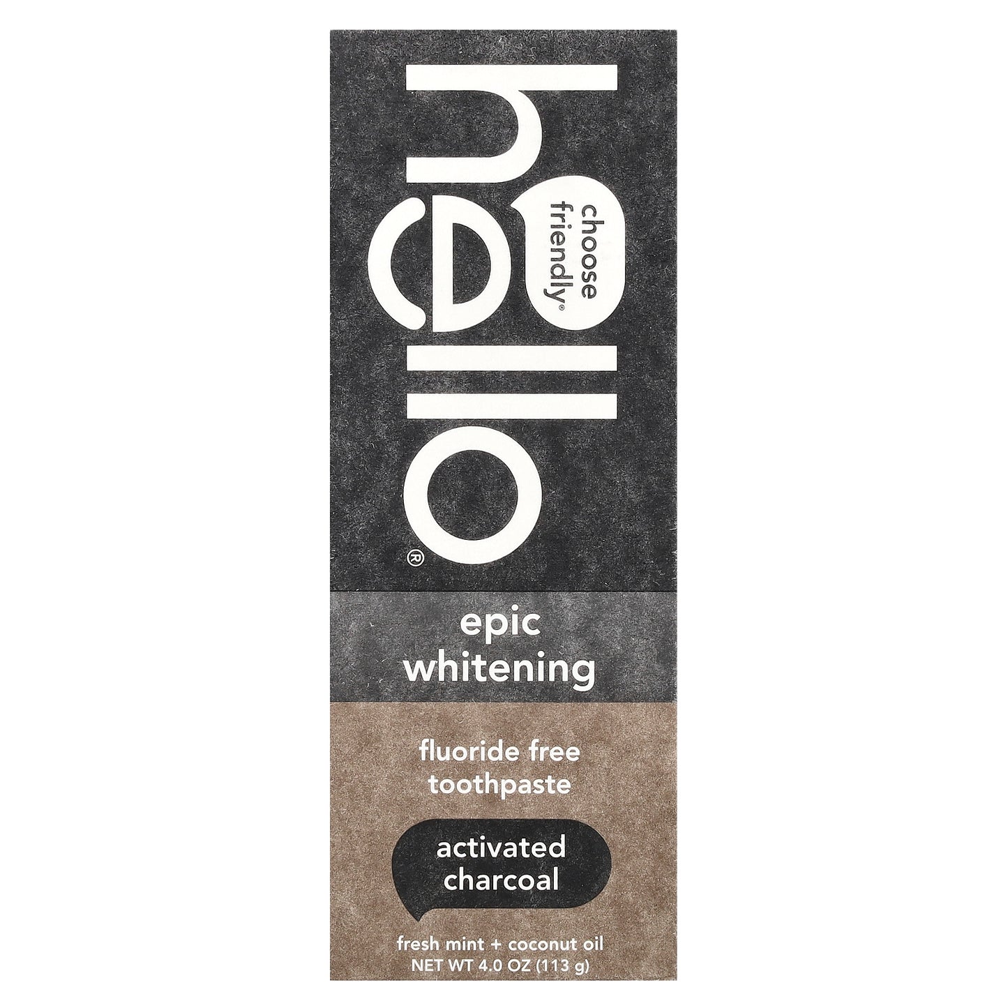 Hello, Epic Whitening, Fluoride Free Toothpaste, Activated Charcoal, Fresh Mint + Coconut Oil, 4 oz (113 g)