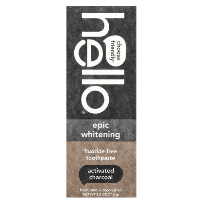 Hello, Epic Whitening, Fluoride Free Toothpaste, Activated Charcoal, Fresh Mint + Coconut Oil, 4 oz (113 g)