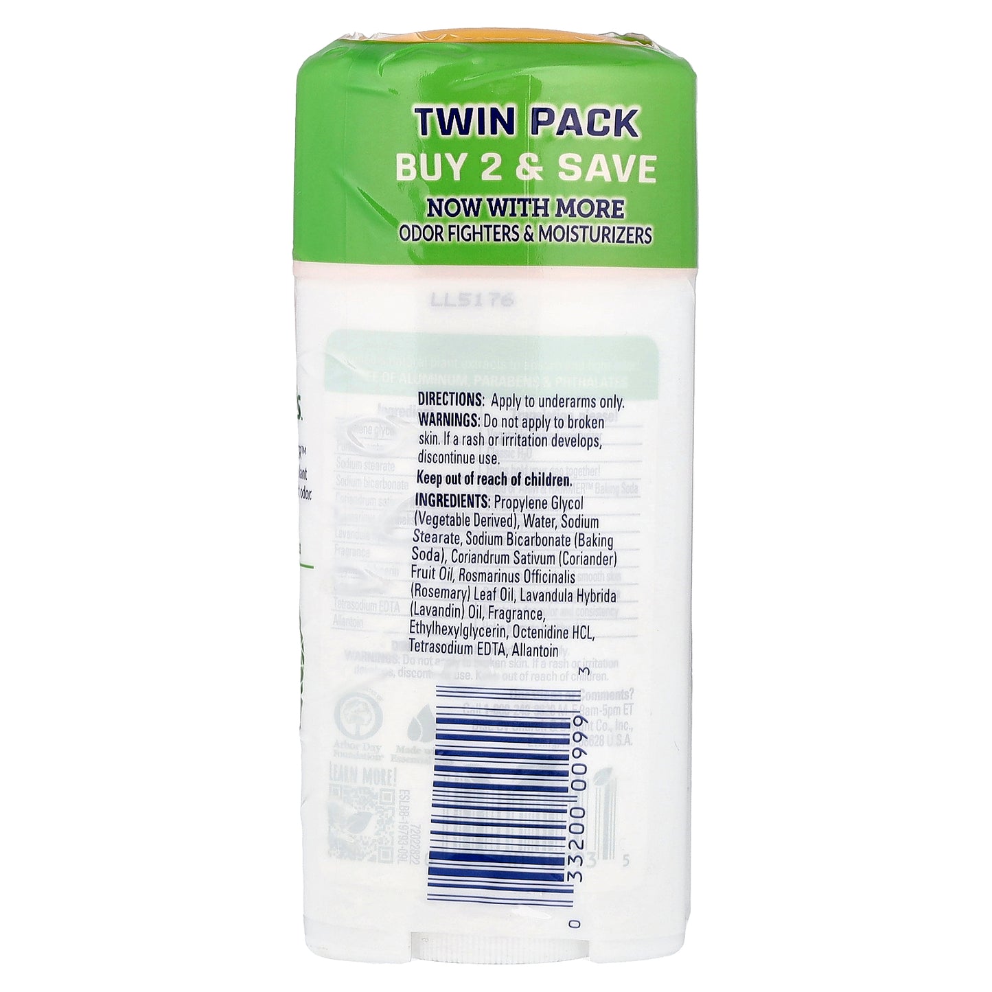 Arm & Hammer, Essentials™ with Natural Deodorizers, Deodorant, Rosemary Lavender, 2 Pack, 2.5 oz (71 g) Each