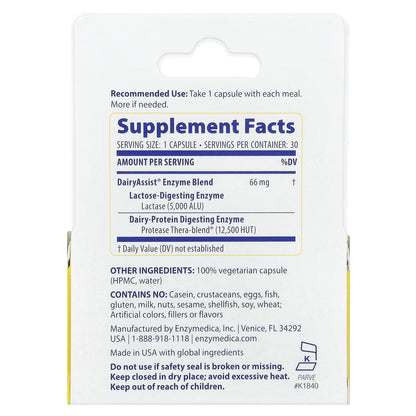Enzymedica, DairyAssist®, 30 Capsules