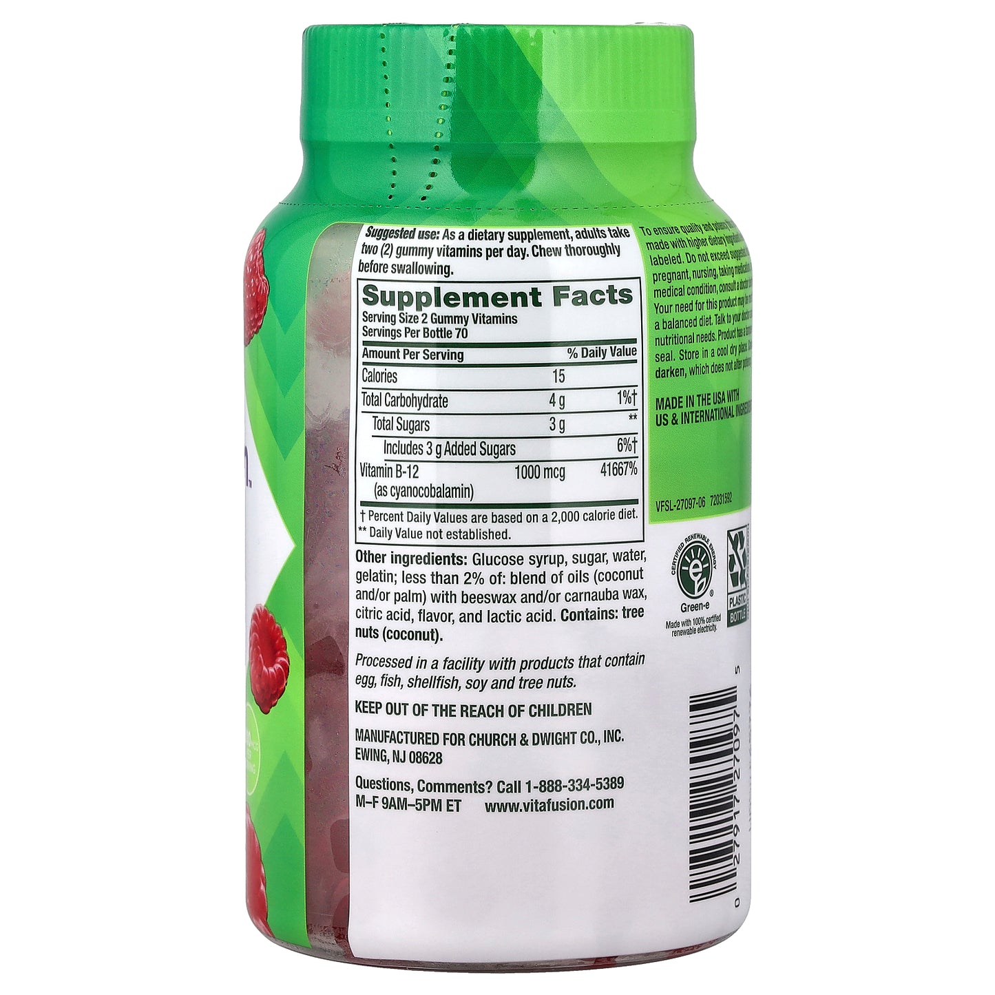 VitaFusion, B12 Gummies, Raspberry, 140 Gummies (500 mcg Per gummy)