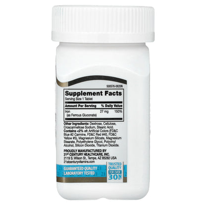 21st Century, High-Potency Iron, 27 mg, 110 Easy to Swallow Tablets