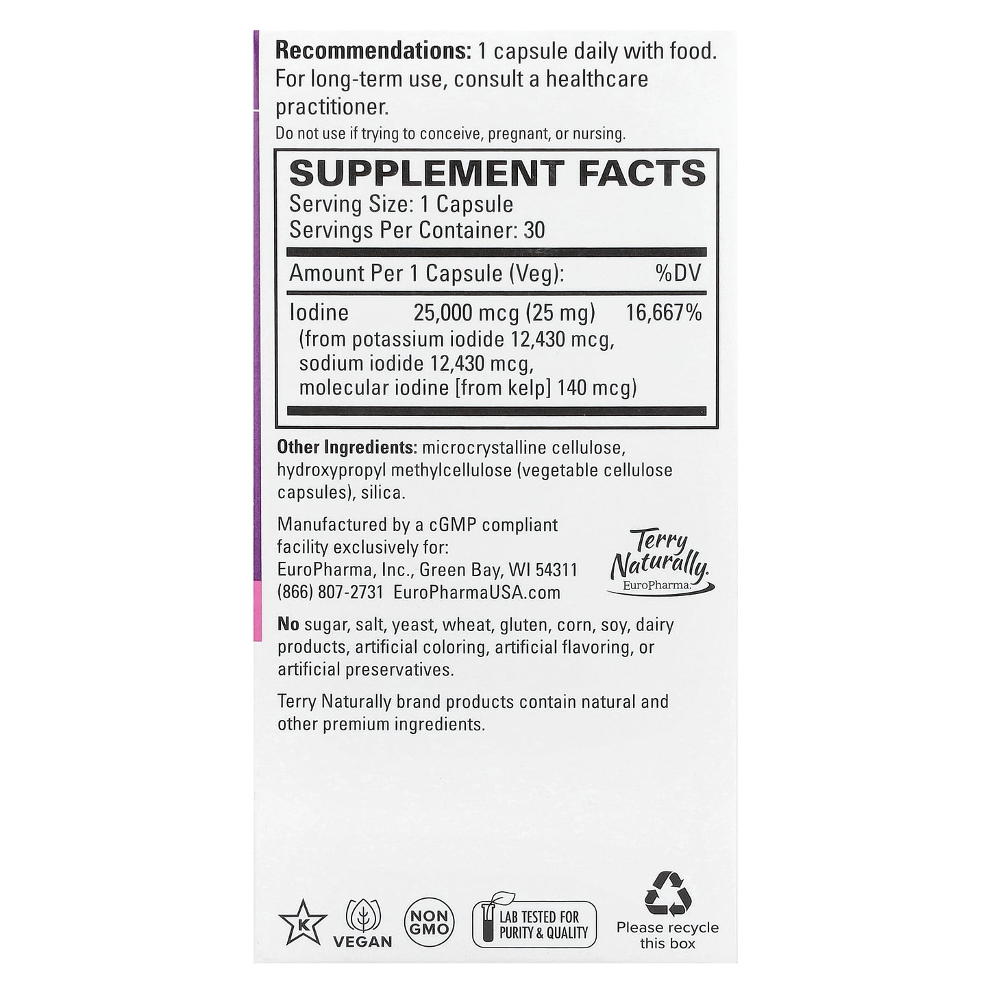 Terry Naturally, Tri-Iodine®, 25 mg, 30 Capsules