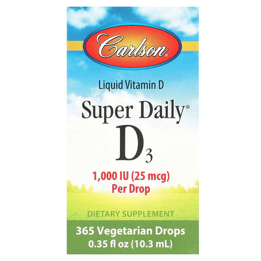 Carlson, Super Daily® D3, 25 mcg (1,000 IU), 0.35 fl oz (10.3 ml)