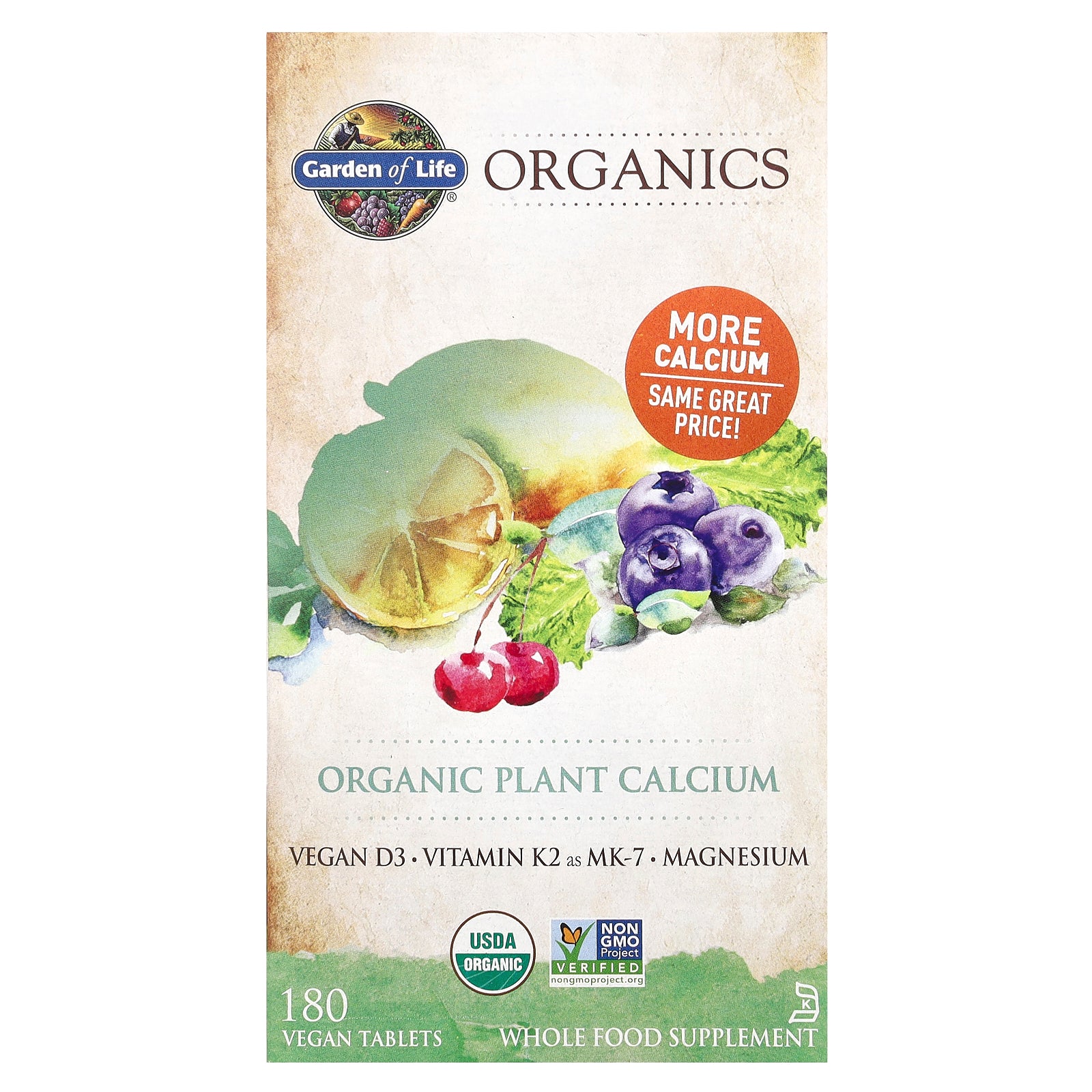 Garden of Life, Organic Plant Calcium, 180 Vegan Tablets