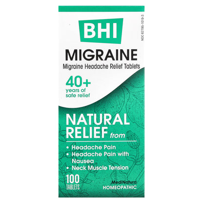 MediNatura, BHI, Migraine Headache Relief, 100 Tablets
