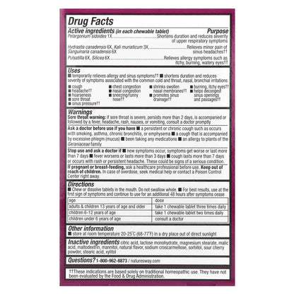 Nature's Way, Umcka®, Allergy + Sinus Relief Chewables, Ages 6+, Cherry, 20 Tablets