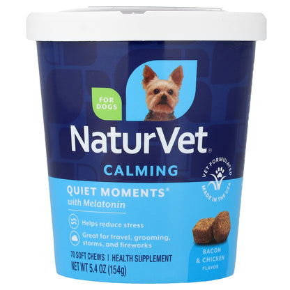 NaturVet, Quiet Moments® with Melatonin, Calming, For Dogs, Bacon & Chicken, 70 Soft Chews, 5.4 oz (154 g)