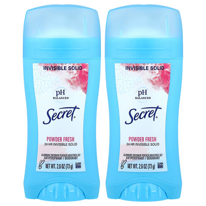 Secret, pH Balanced Invisible Solid Antiperspirant/Deodorant, Powder Fresh, Twin Pack, 2.6 oz (73 g) Each