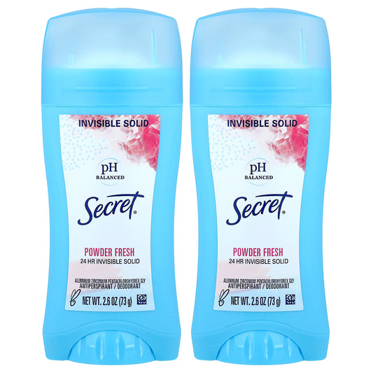 Secret, pH Balanced Invisible Solid Antiperspirant/Deodorant, Powder Fresh, Twin Pack, 2.6 oz (73 g) Each