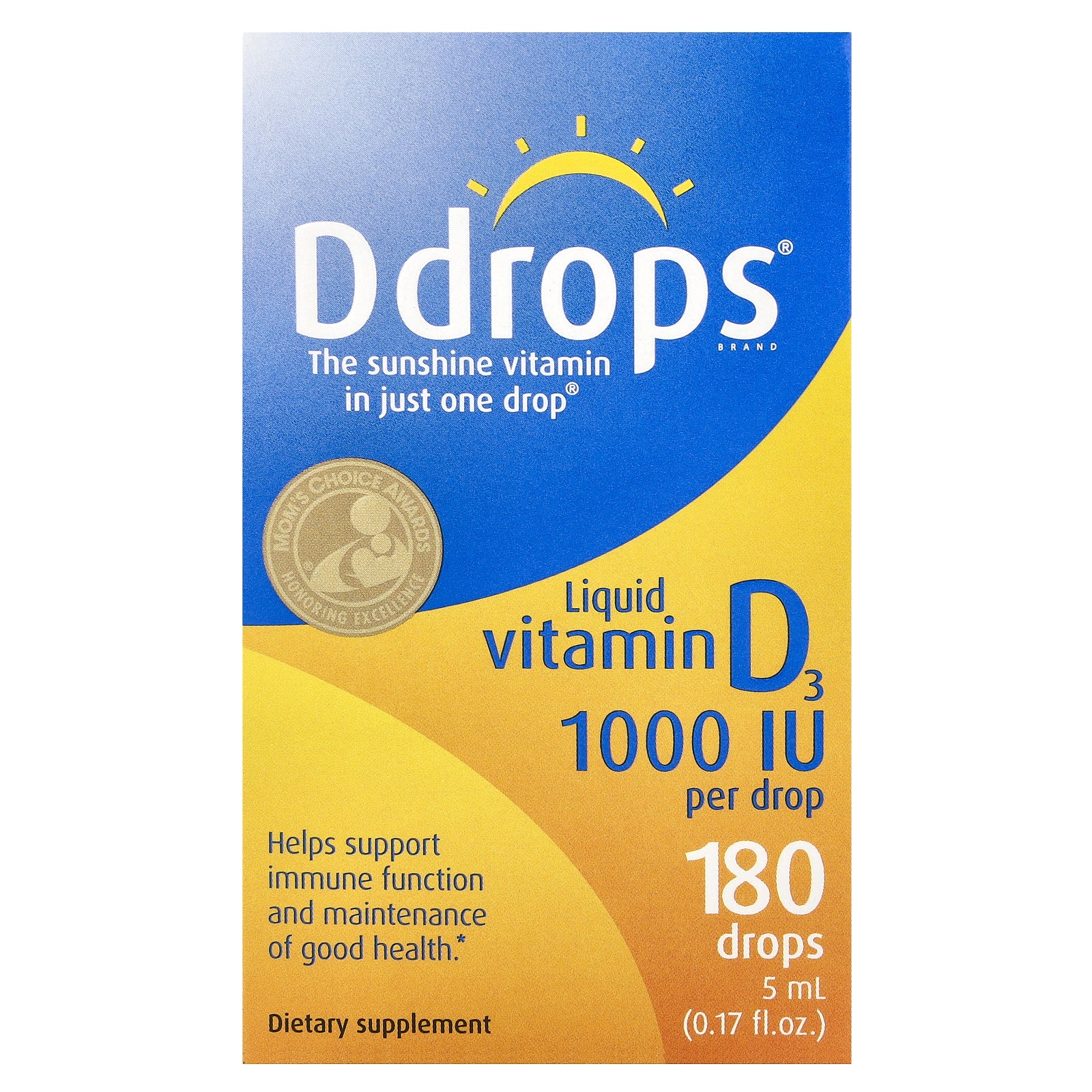 Ddrops, Liquid Vitamin D3, 1000 IU, 0.17 fl oz (5 ml)