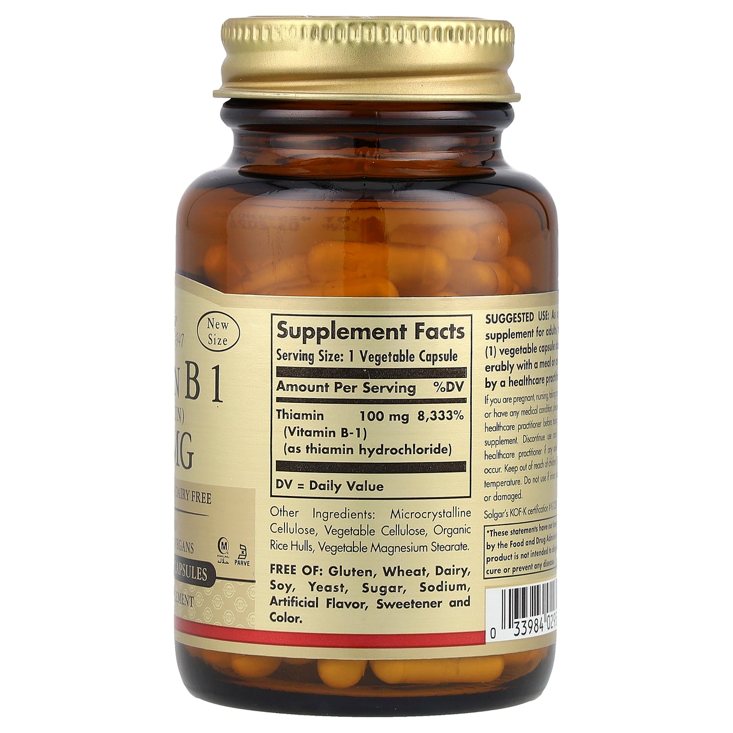 Solgar, Vitamin B1, 100 mg, 100 Vegetable Capsules