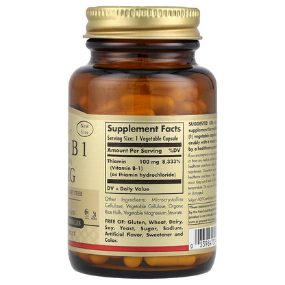 Solgar, Vitamin B1, 100 mg, 100 Vegetable Capsules
