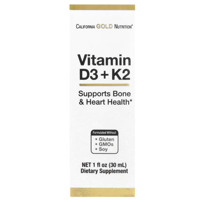 California Gold Nutrition, Vitamin D3 + K2,  25 mcg (1,000 IU), 1 fl oz (30 ml)