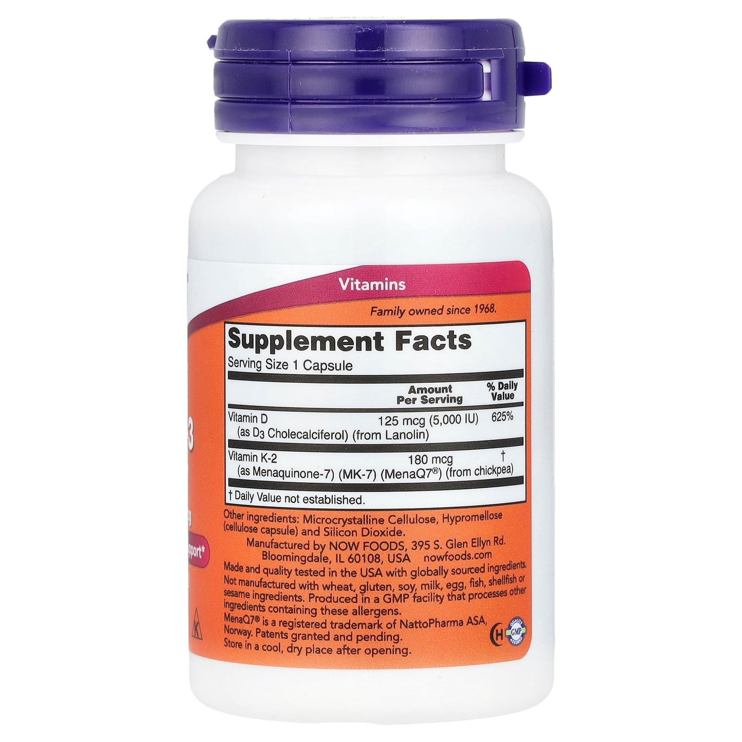 NOW Foods, Mega D-3 & MK-7, 5,000 IU / 180 mcg, 60 Capsules