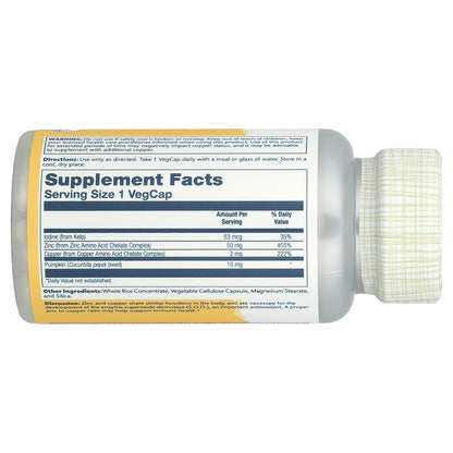 Solaray, Zinc Copper with Kelp & Pumpkin Seed, 100 VegCaps