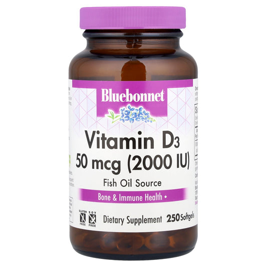 Bluebonnet Nutrition, Vitamin D3, 50 mcg (2,000 IU), 250 Softgels