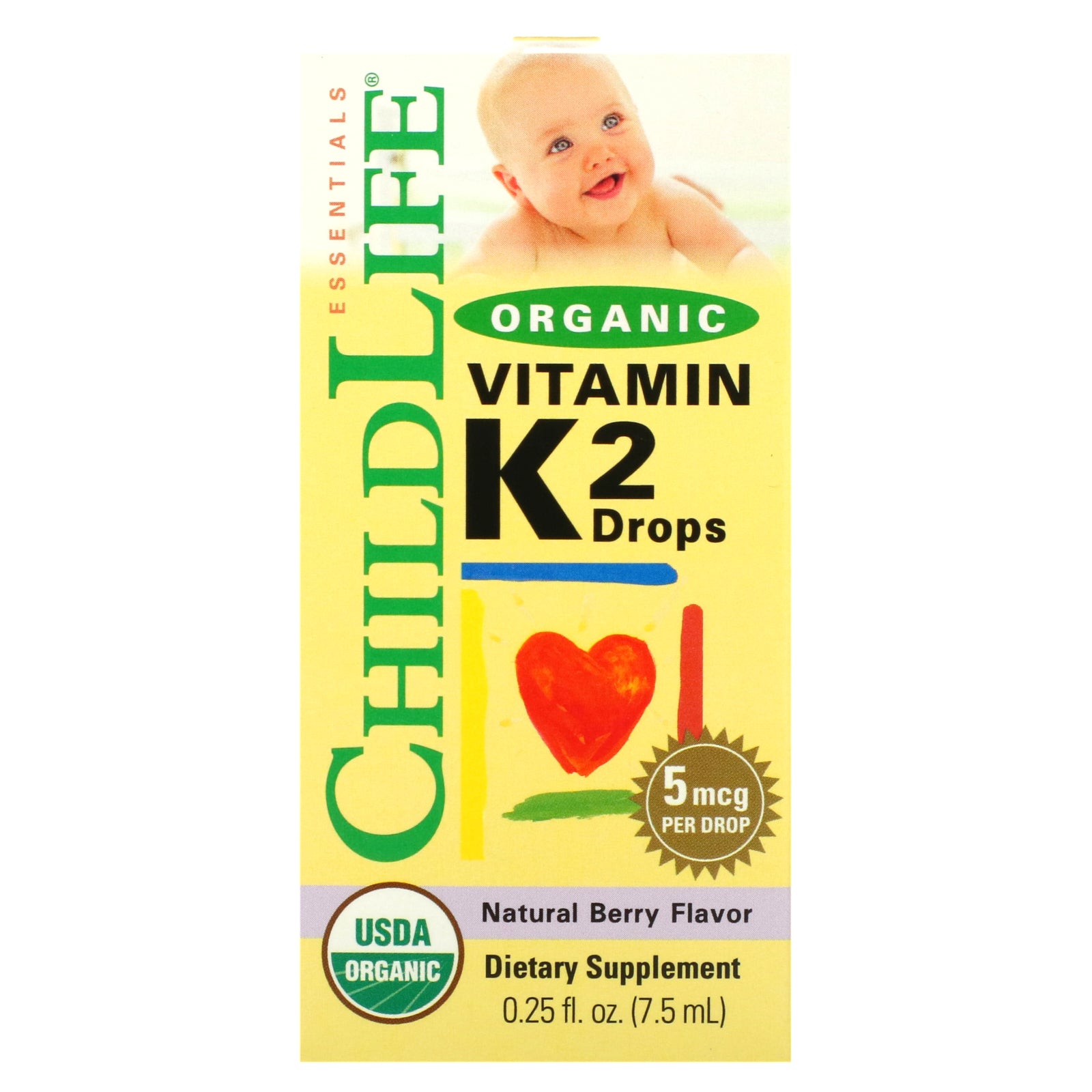 ChildLife Essentials, Organic Vitamin K2 Drops, Natural Berry, 5 mcg, 0.25 fl oz (7.5 ml)