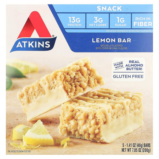 Atkins, Snack, Lemon Bar, 5 Bars, 1.41 oz (40 g) Each