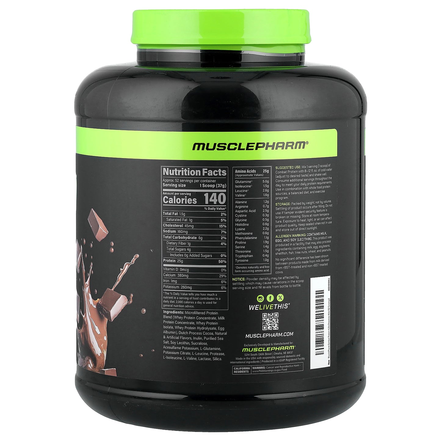 MusclePharm, Combat® Protein Powder, Chocolate Milk, 4.2 lbs (1.9 kg)