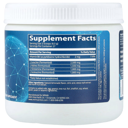 MRM Nutrition, BCAA+G™, Muscle Recovery, Lemonade, 6.35 oz (180 g)