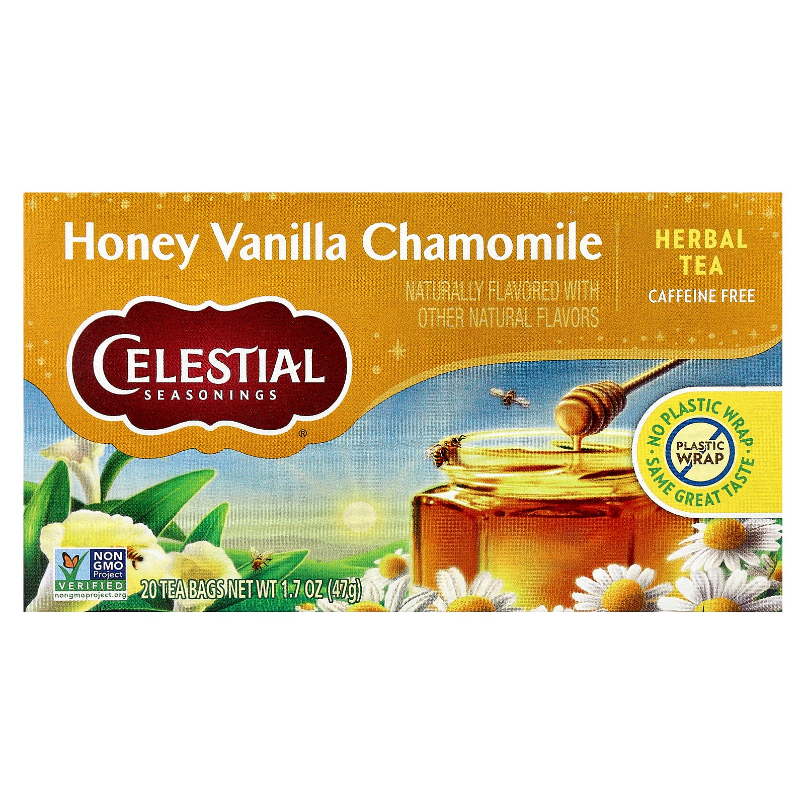 Celestial Seasonings, Herbal Tea, Honey Vanilla Chamomile, Caffeine Free, 20 Tea Bags, 1.7 oz (47 g)