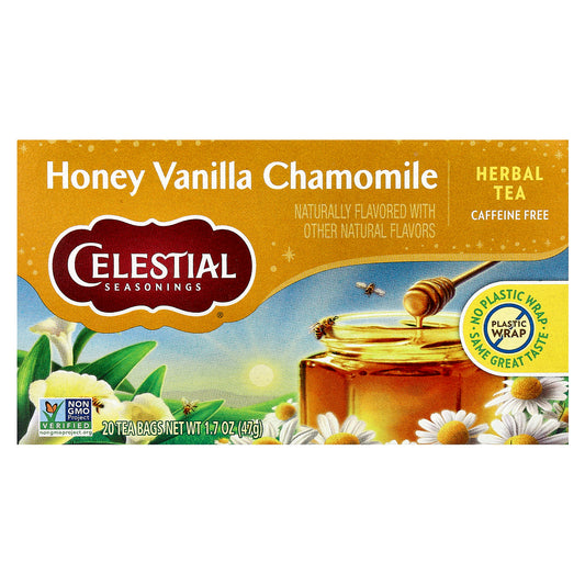 Celestial Seasonings, Herbal Tea, Honey Vanilla Chamomile, Caffeine Free, 20 Tea Bags, 1.7 oz (47 g)
