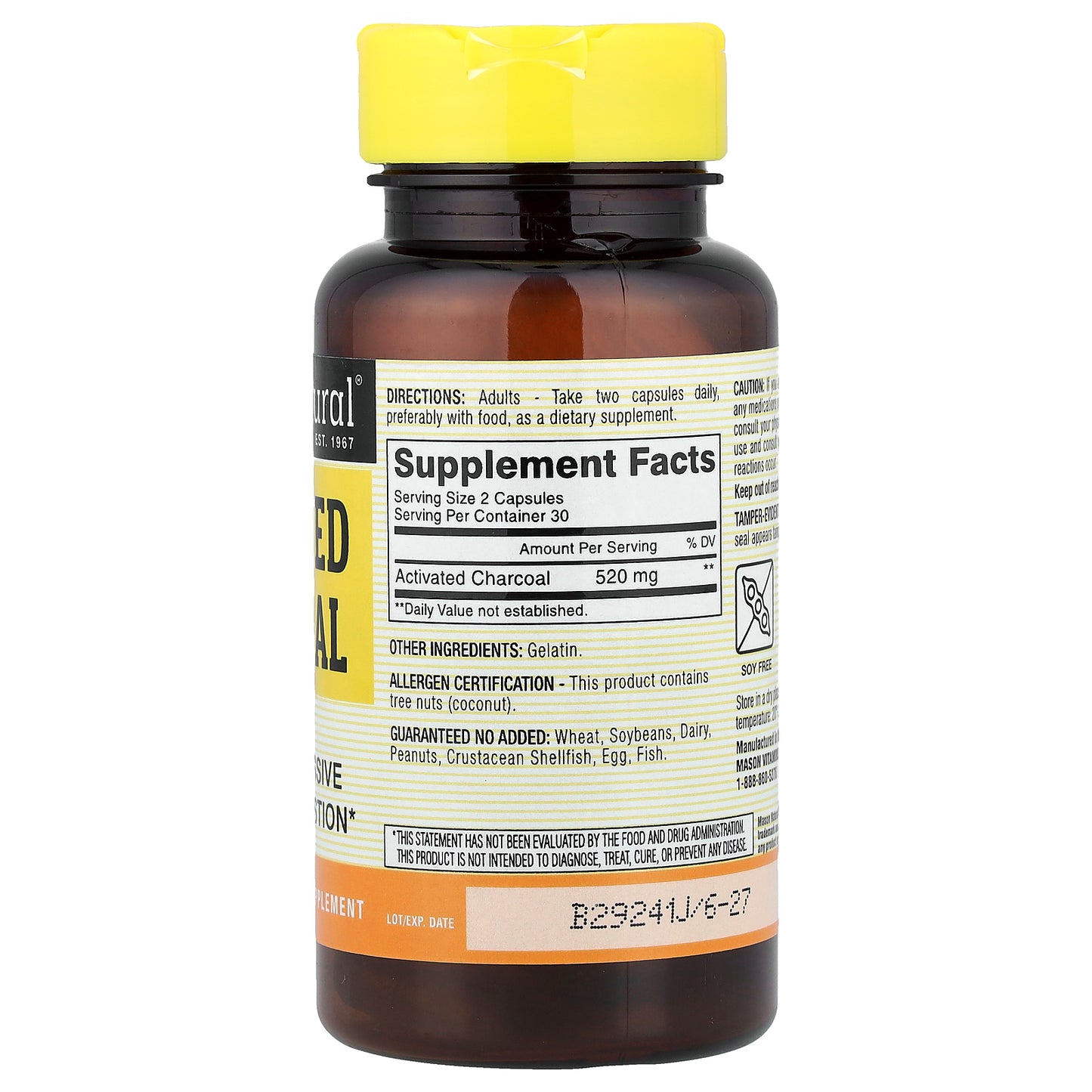 Mason Natural, Activated Charcoal, 60 Capsules (260 mg per Capsule)