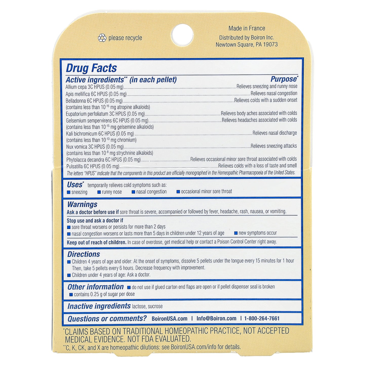 Boiron, ColdCalm® Kids Meltaway Pellets, 4+ Years, 2 Tubes, Approx. 80 Pellets Each