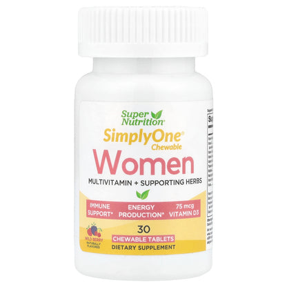 Super Nutrition, SimplyOne®, Women, Multivitamin + Supporting Herbs with Vitamin A, and Organic Botanical Blend, Wild-Berry, 30 Chewables