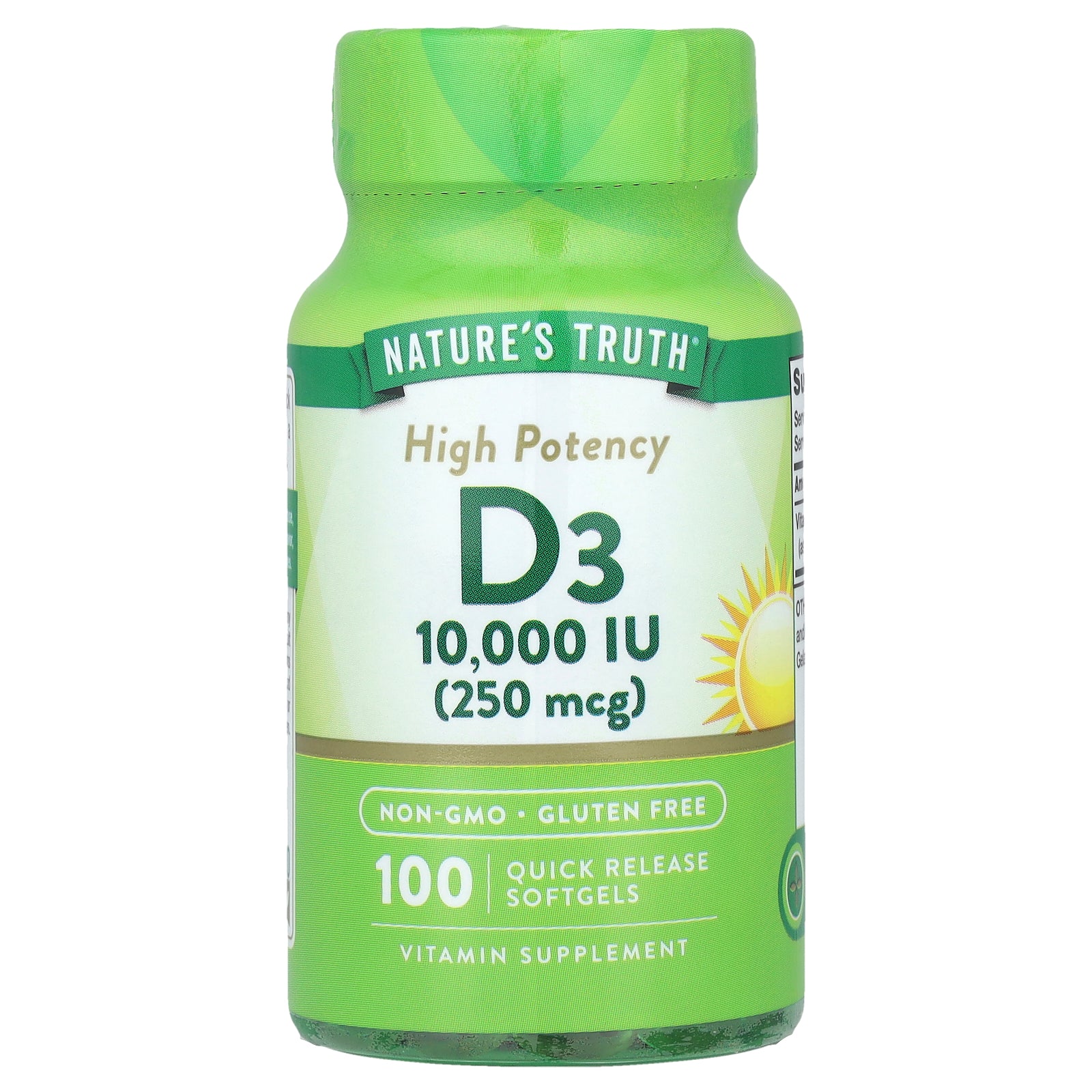 Nature's Truth, Vitamin D3, High Potency , 250 mcg (10,000 IU), 100 Quick Release Softgels